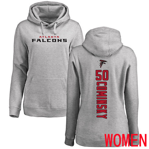 Atlanta Falcons Ash Women John Cominsky Backer NFL Football #50 Pullover Hoodie Sweatshirts
